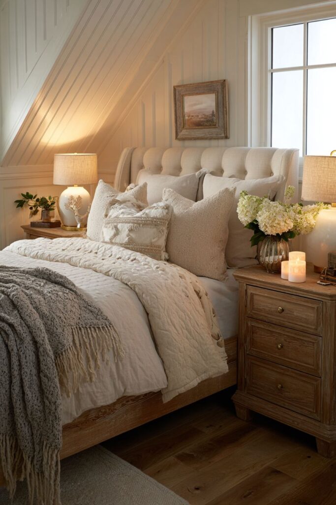 Plush Cream Elegance with Natural Oak Accents