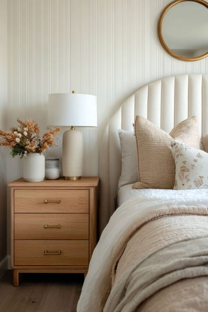 Plush Cream Elegance with Natural Oak Accents