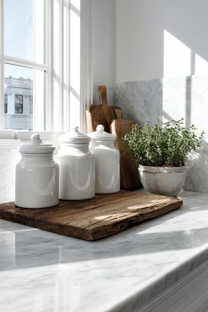 Elegant White Ceramic and Marble Harmony