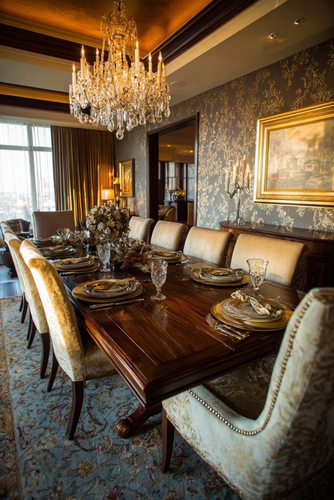 Classic Mahogany Elegance with Crystal Grandeur