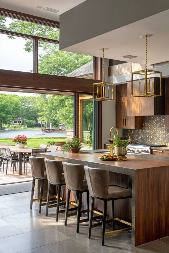 Walnut Elegance with Waterfall Island