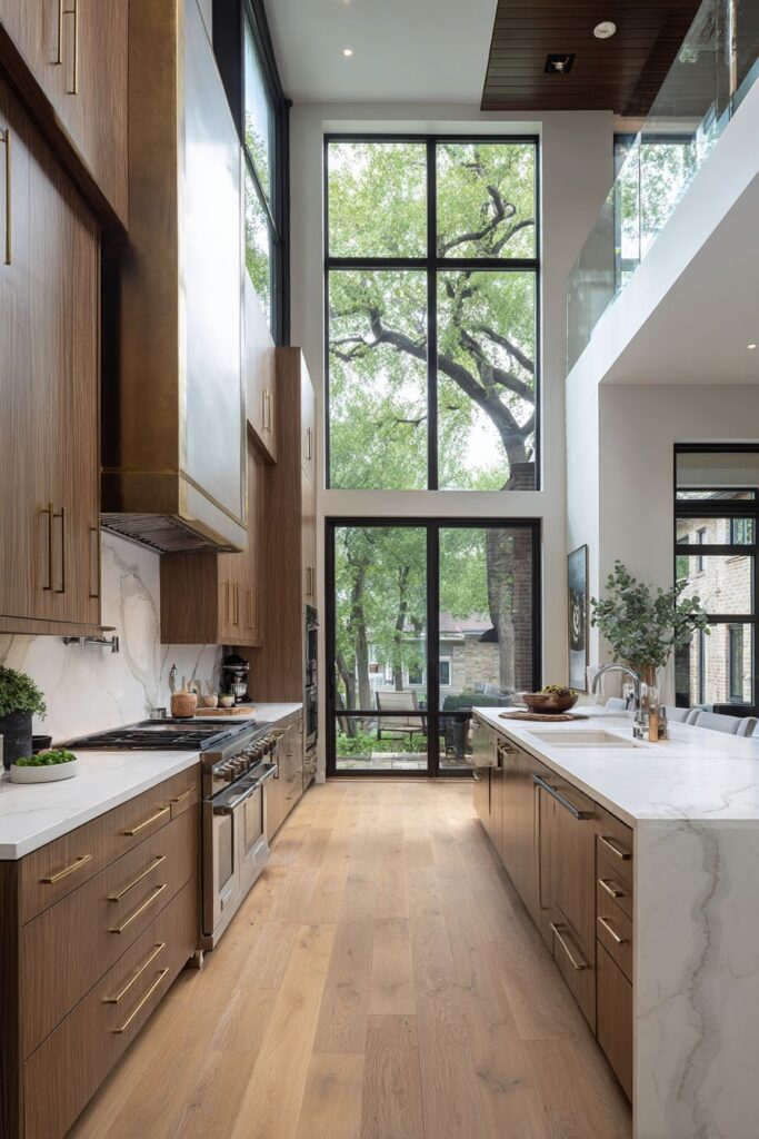 Walnut Elegance with Waterfall Island