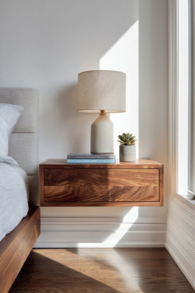 Minimalist Floating Walnut Nightstand