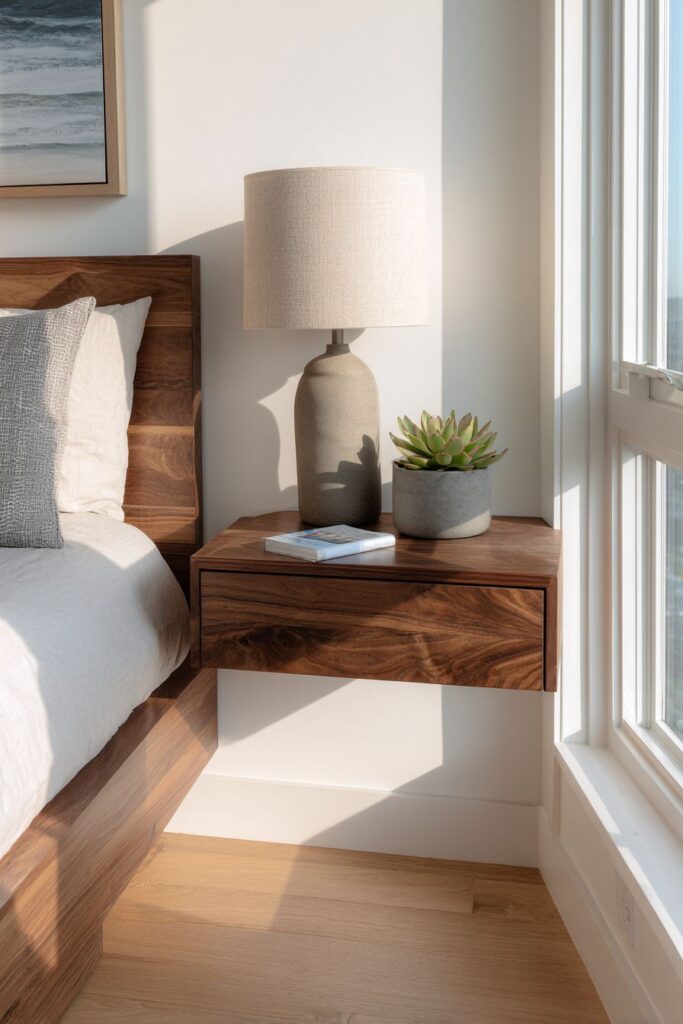 Minimalist Floating Walnut Nightstand