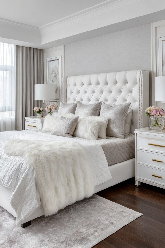 Luxurious Tufted White Linen Elegance