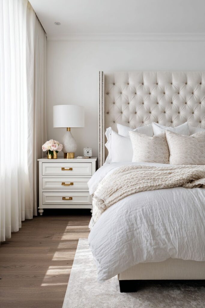 Luxurious Tufted White Linen Elegance