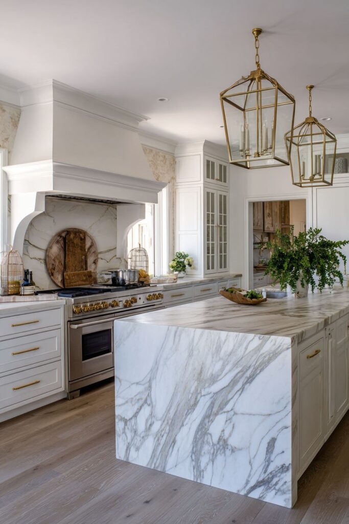 Luxurious Marble Waterfall Island