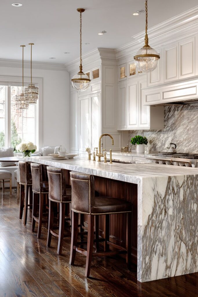 Luxurious Marble Waterfall Island