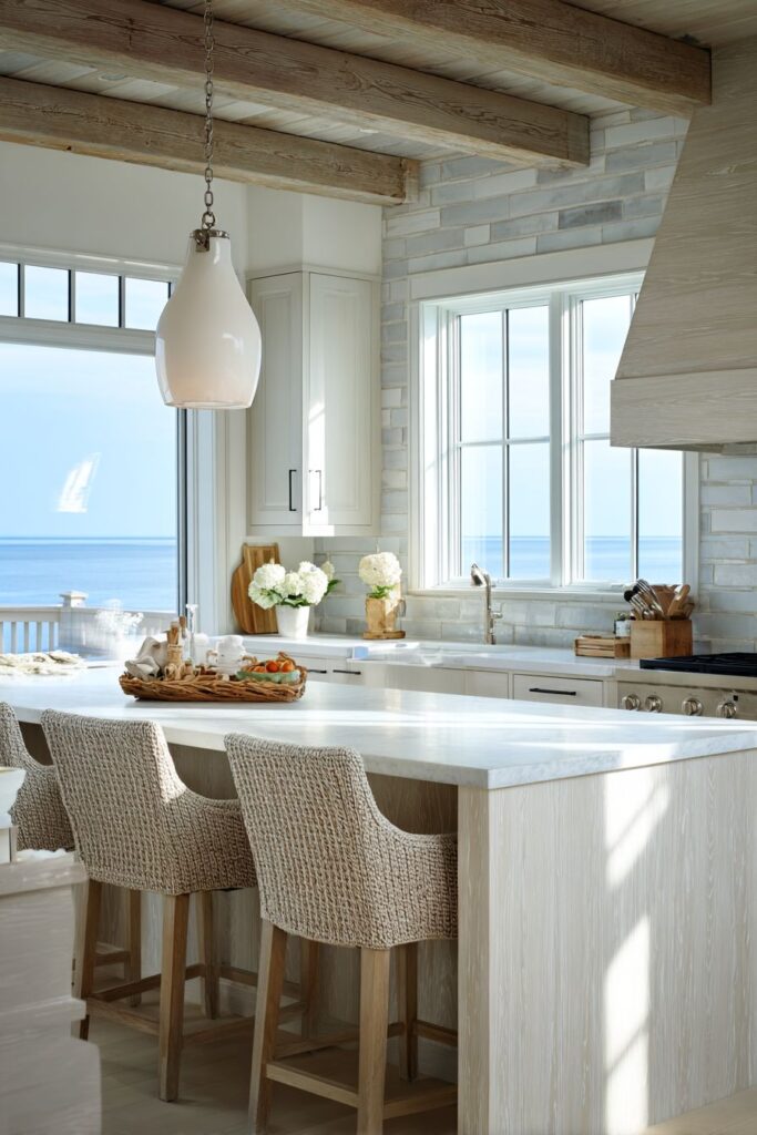Coastal White-Washed Oak Kitchen Cabinets