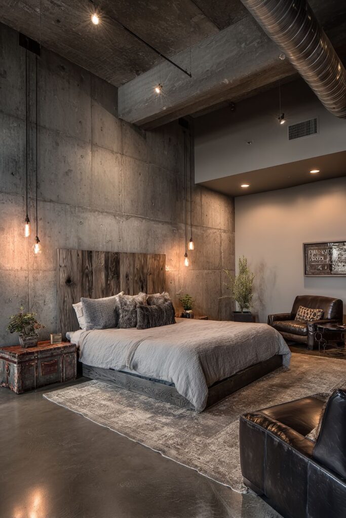 Industrial-Style Basement Bedroom