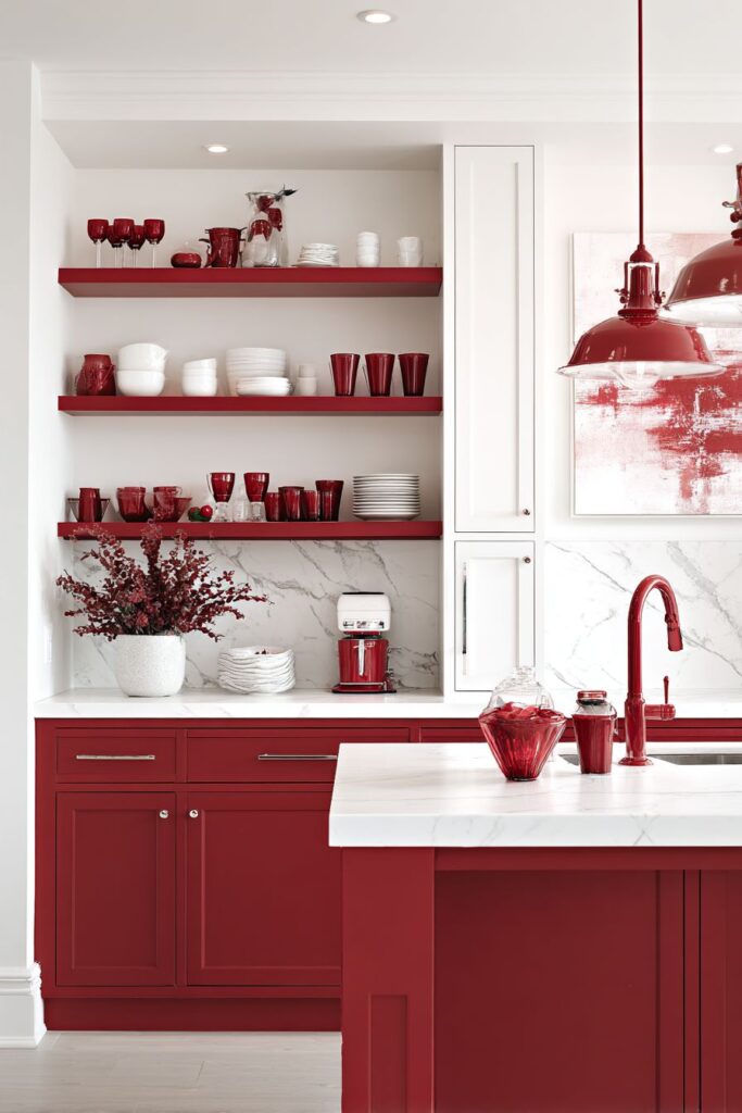 Red Open Shelving Display