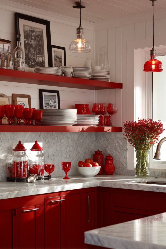 Red Open Shelving Display