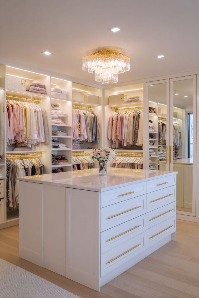 Luxury Walk-In Closet with Island Storage