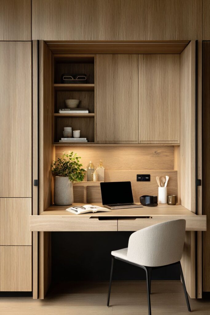 Home Office Integration Oak Kitchen Workspace