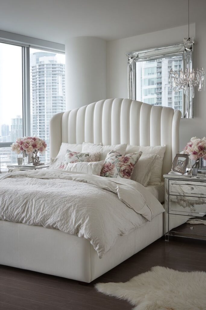 Curved White Velvet Glamour