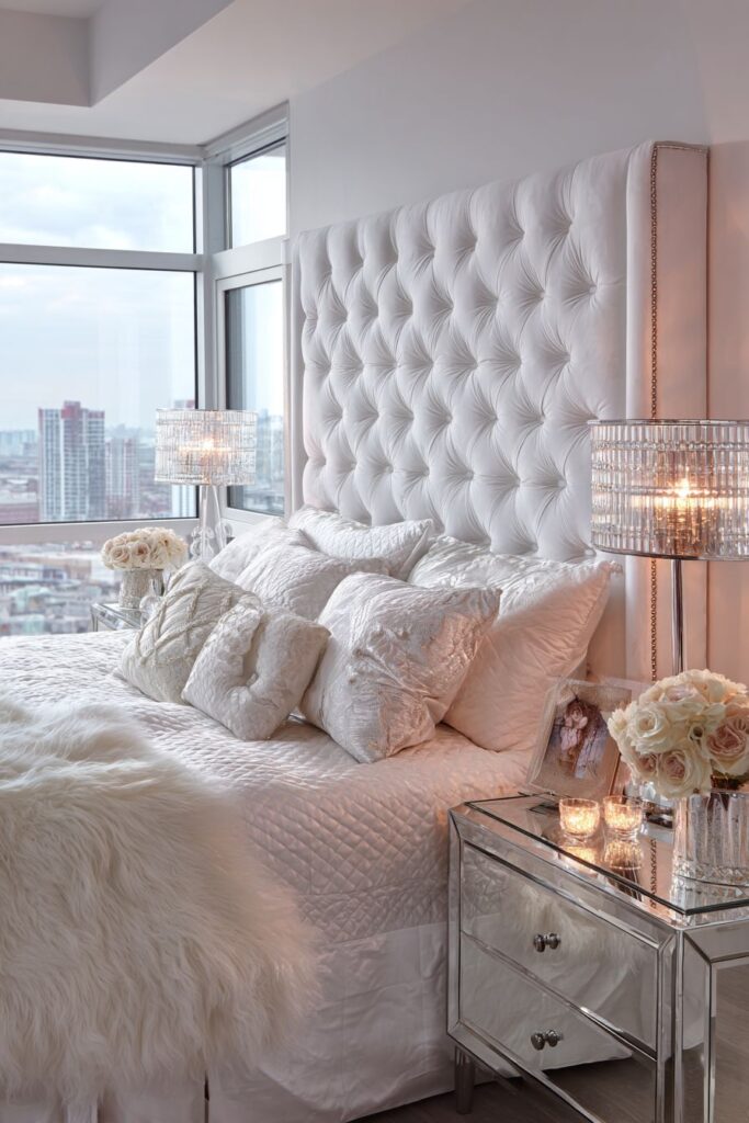 Curved White Velvet Glamour