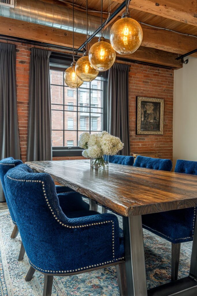Industrial Urban Luxury with Navy and Brass Accents