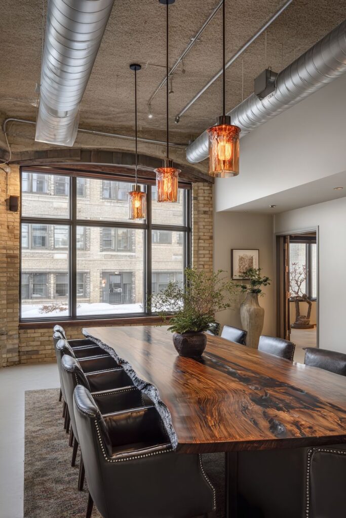 Industrial Urban Luxury with Navy and Brass Accents