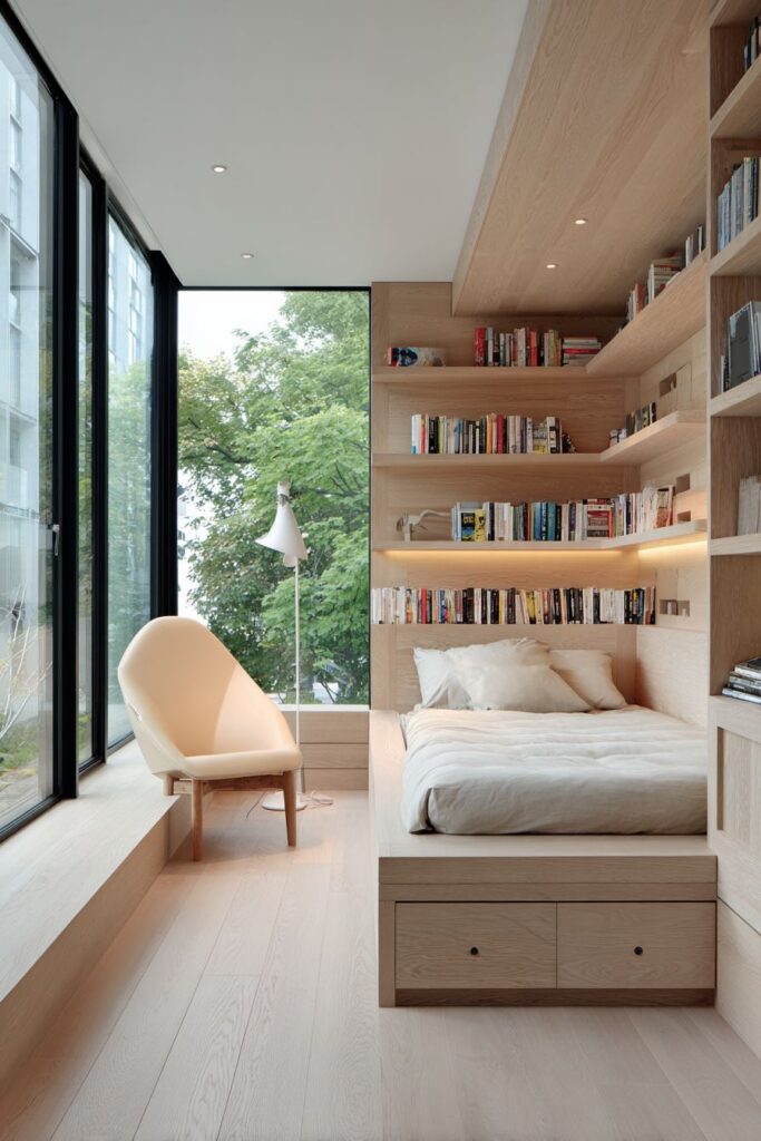 Modern Built-In Storage Basement Bedroom