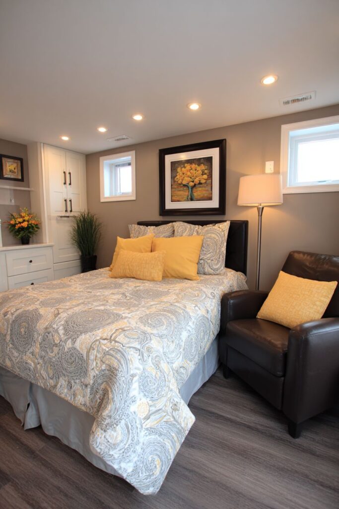 Modern Built-In Storage Basement Bedroom