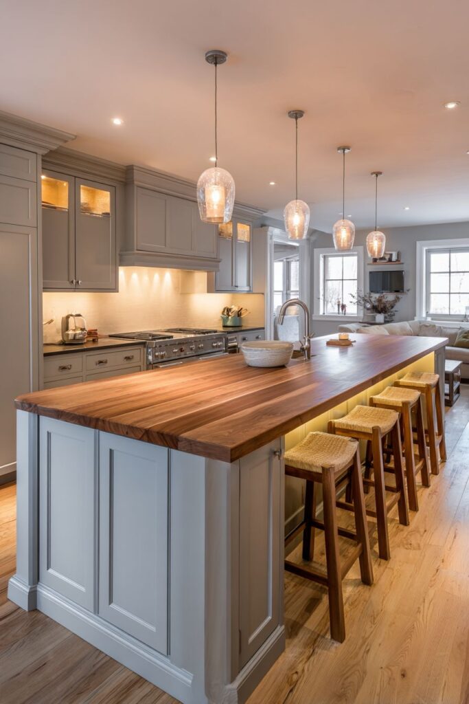 Transitional Kitchen Island with Warm Greige Cabinets