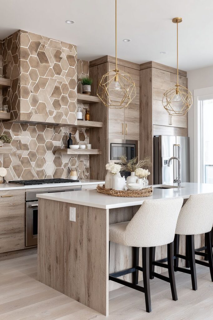 Geometric Harmony with Earth-Toned Backsplash