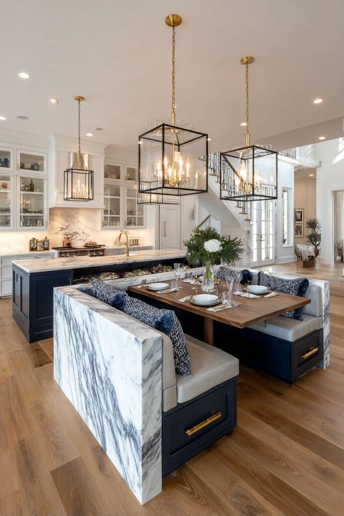 Sophisticated Navy and Gold Island Kitchen