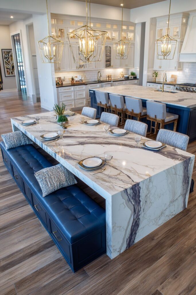 Sophisticated Navy and Gold Island Kitchen