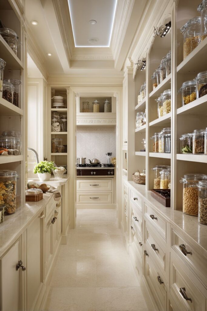 Expansive Cream Walk-in Pantry Organization