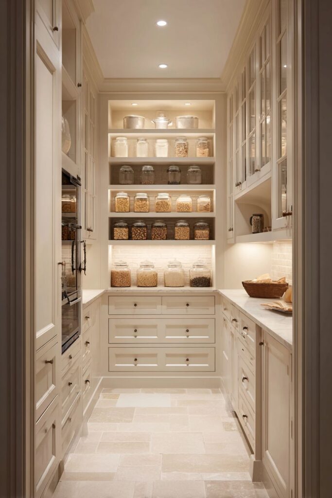 Expansive Cream Walk-in Pantry Organization