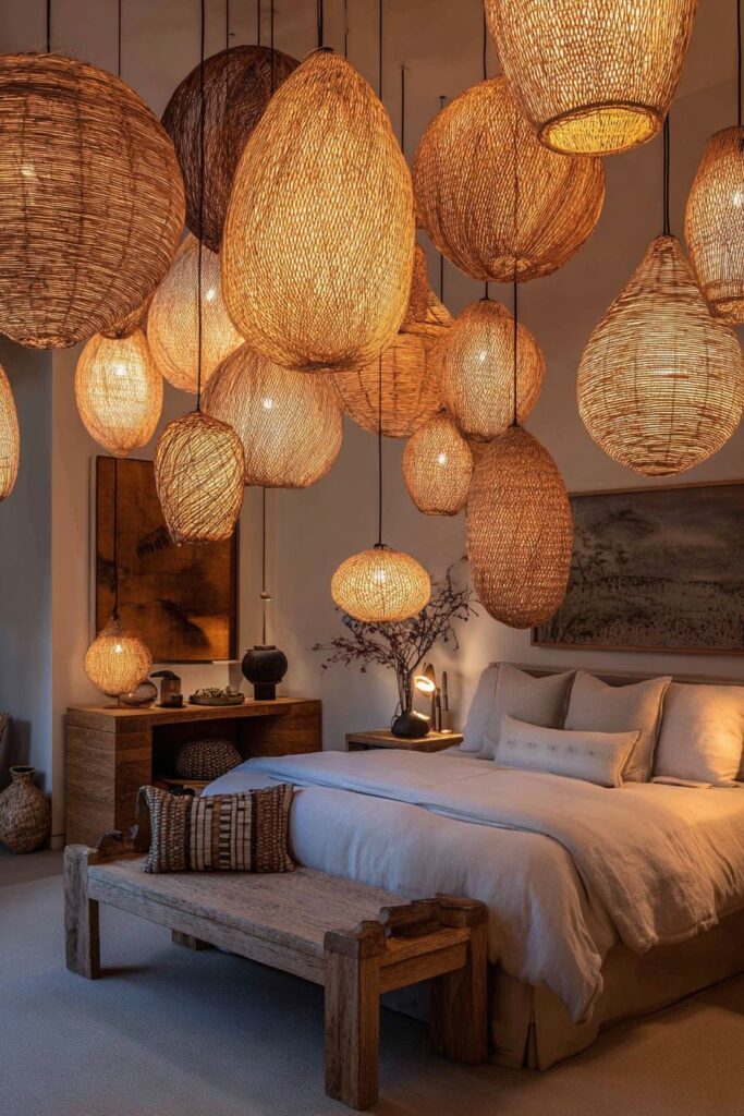 Sculptural Pendant Lighting with Natural Material Drama