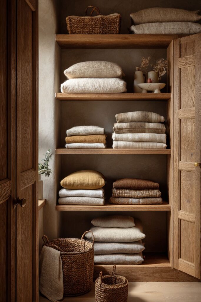 Organized Elegance with Natural Wood Storage