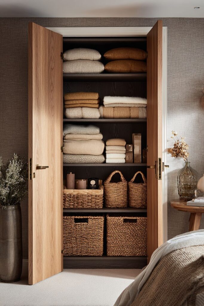 Organized Elegance with Natural Wood Storage