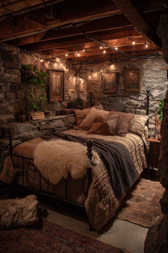 Rustic Basement Bedroom with Natural Character