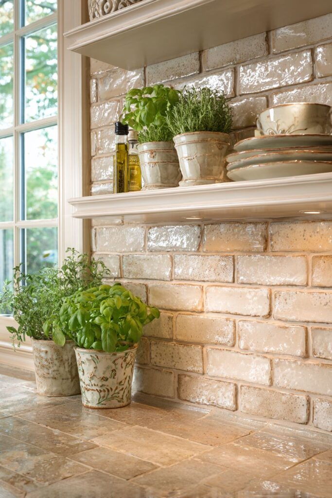 Handcrafted Cream Ceramic Backsplash Beauty