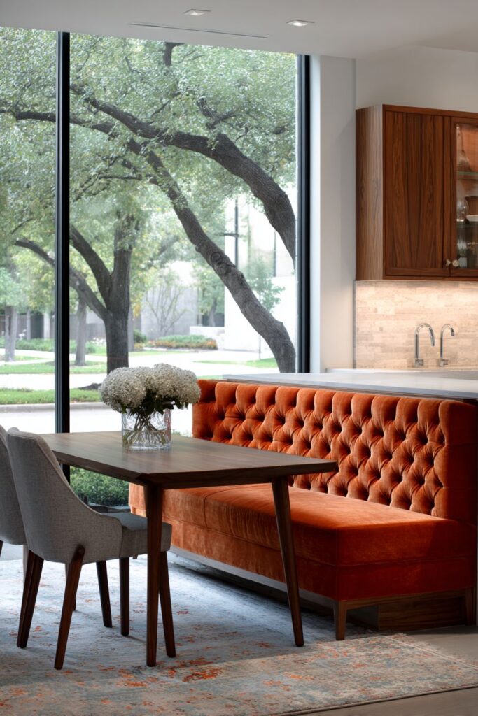 Integrated Dining with Burnt Orange Banquette