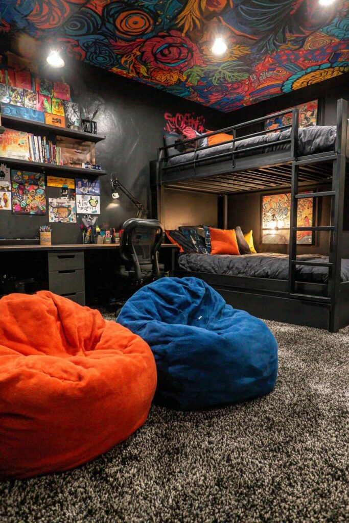 Teenager's Vibrant Basement Bedroom