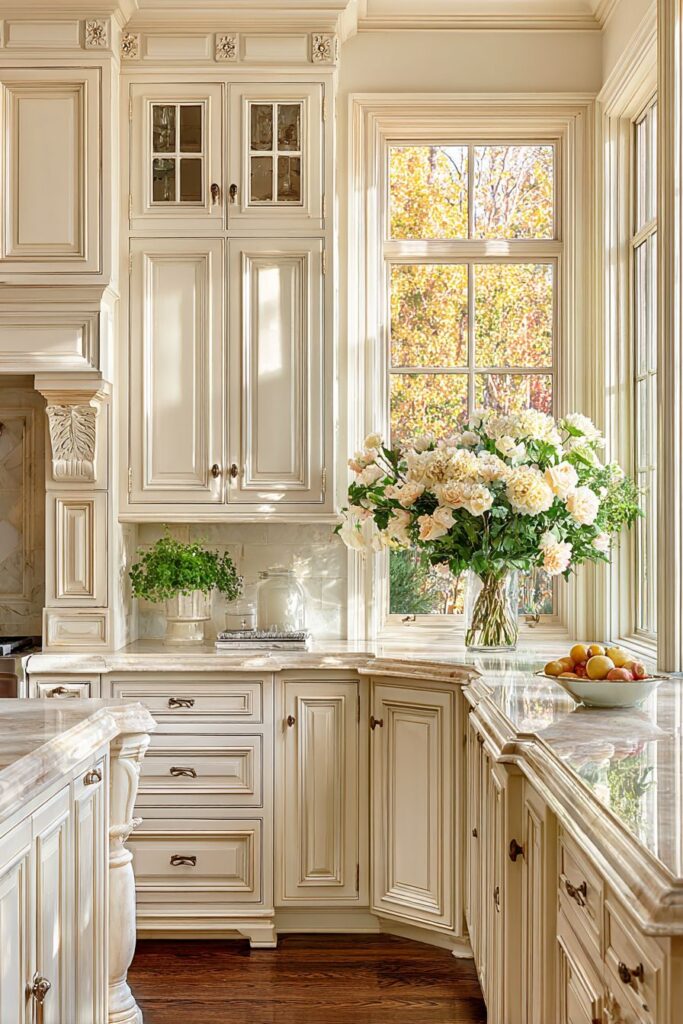 Traditional Cream Cabinetry with Crown Molding Details