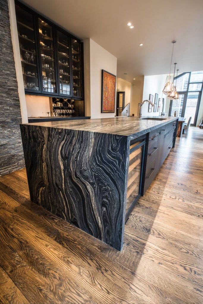 Luxury Book-Matched Oak Kitchen Island