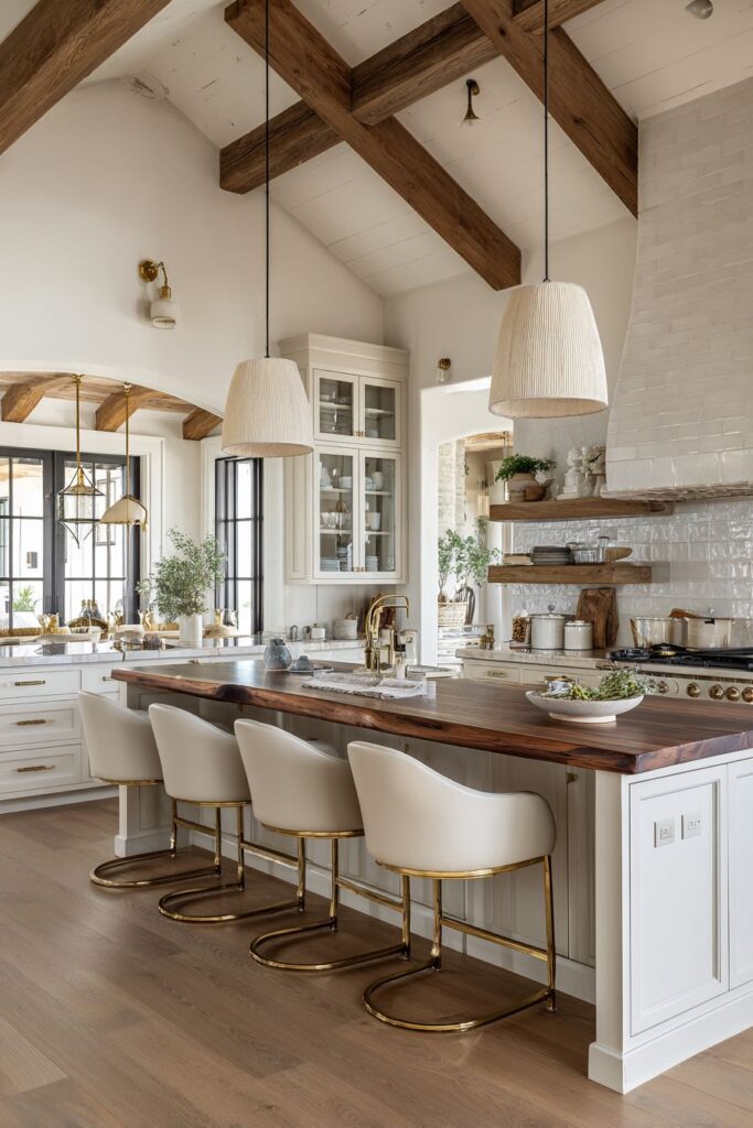 Modern Cream Breakfast Bar with Natural Wood Contrast