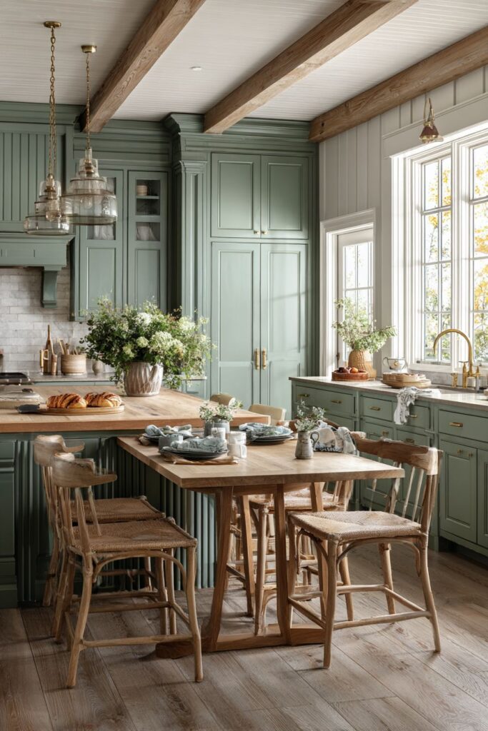Cottage-Style Painted Oak Kitchen Cabinets