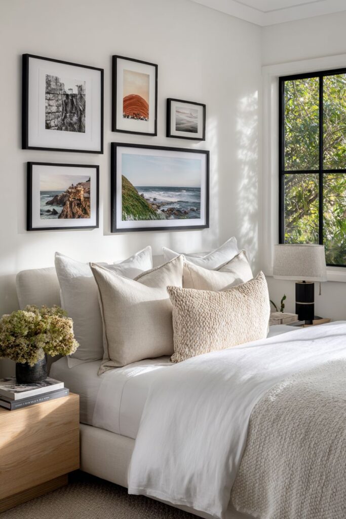 Gallery Wall Arrangement with Mixed Frame Sizes