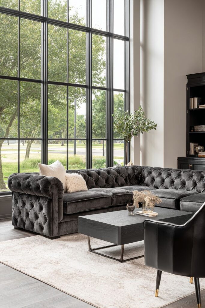 Sophisticated Charcoal Velvet Sectional Centerpiece
