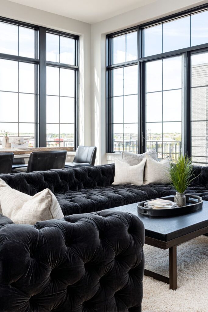 Sophisticated Charcoal Velvet Sectional Centerpiece