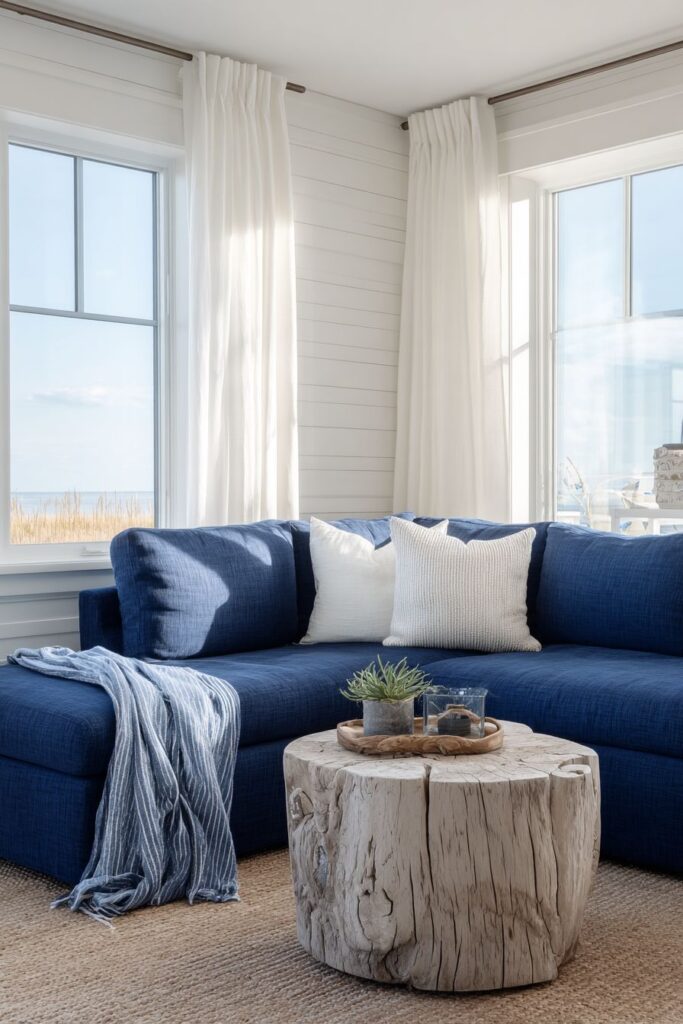 Coastal Navy and White Sectional Paradise