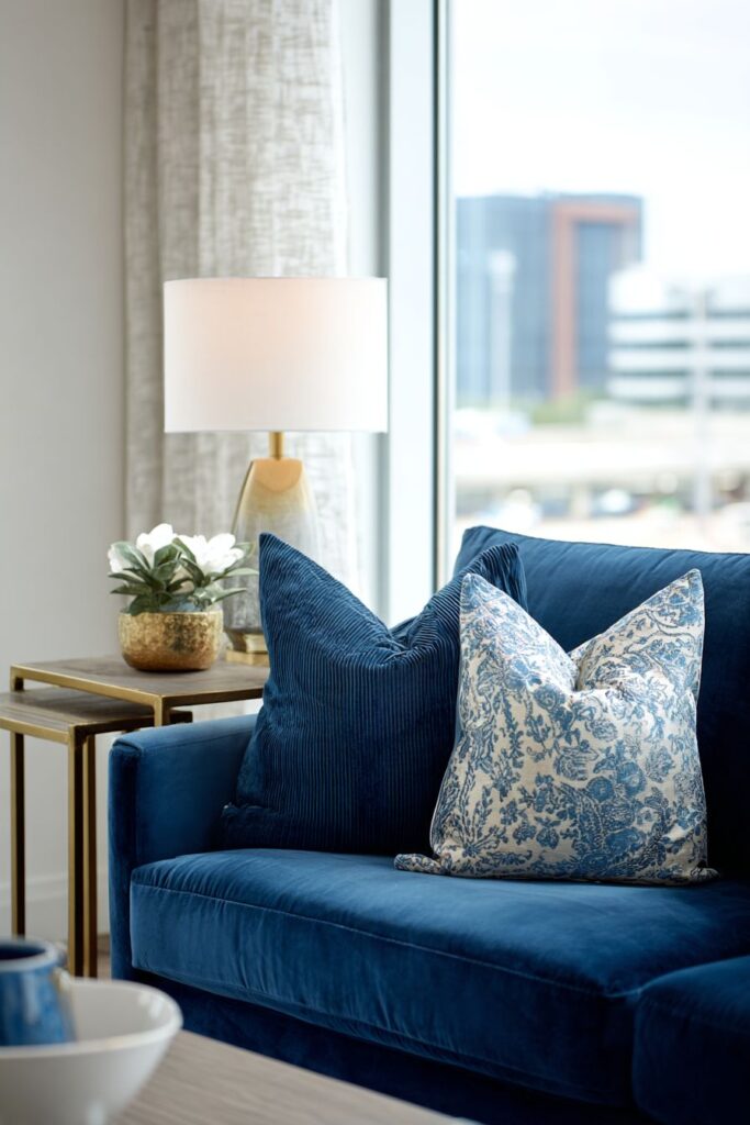 Navy Velvet Elegance with Brass Accents