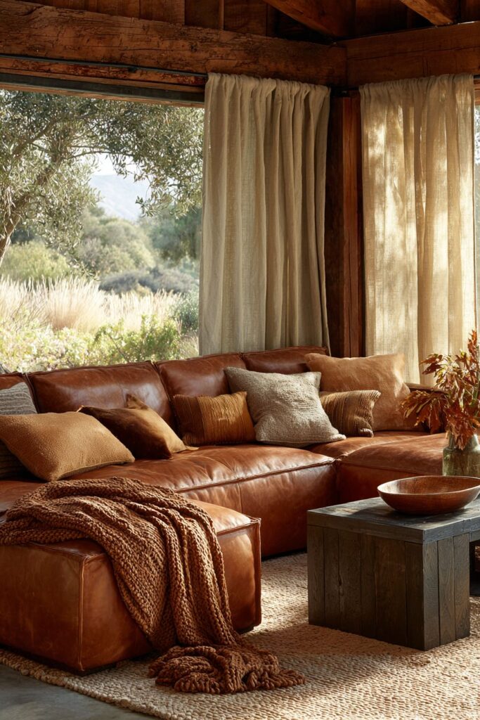 Rich Chocolate Leather Sanctuary with Natural Wood Accents