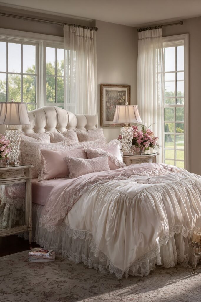 Elegant Tufted Romance with Silk and Lace Details