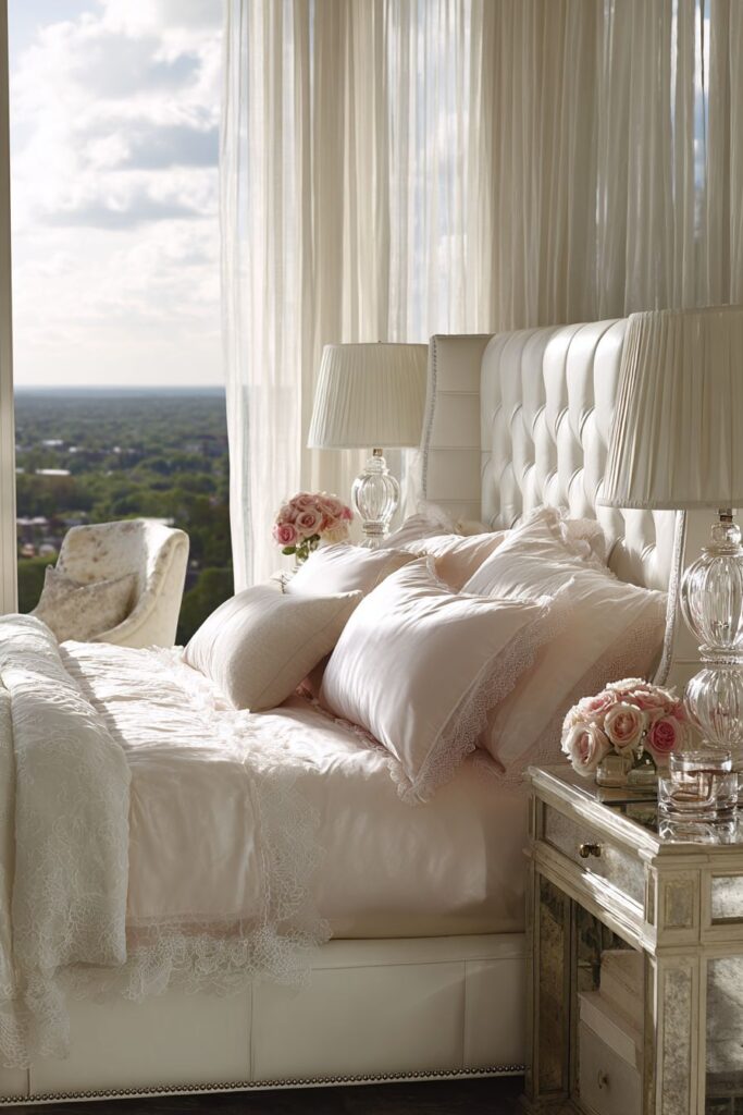 Elegant Tufted Romance with Silk and Lace Details