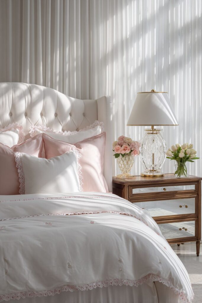 Elegant Tufted Romance with Silk and Lace Details